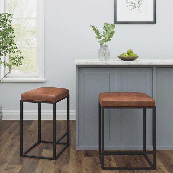 Clihome Indoor Metal Faux Leather Bar Stools (Set of 2)