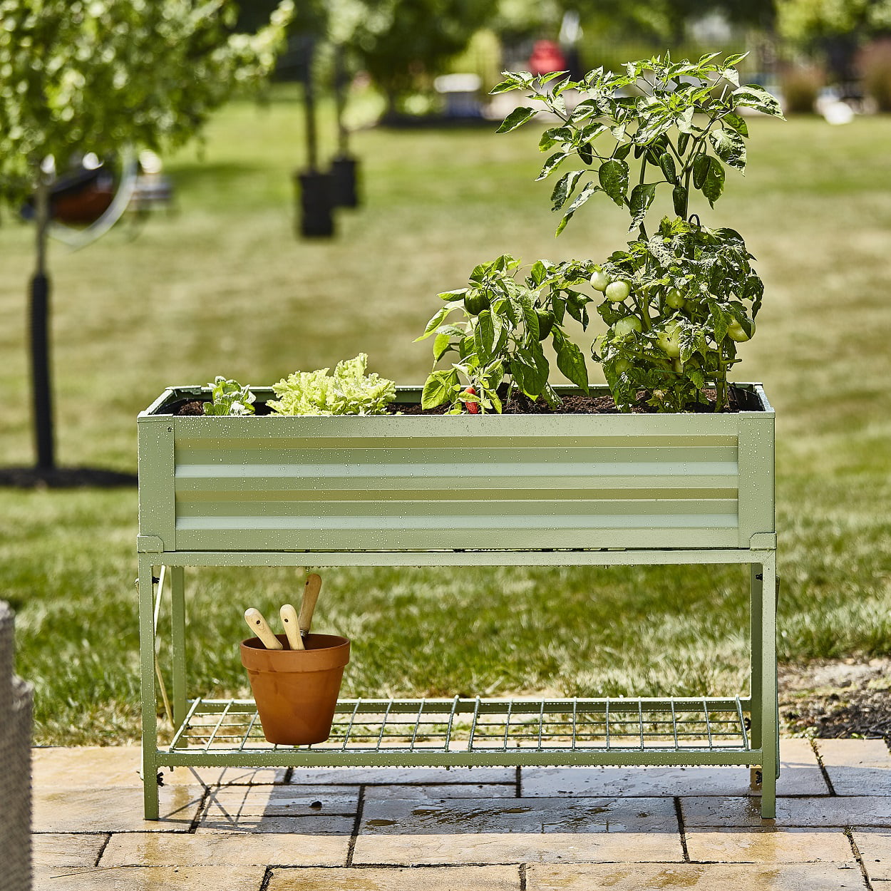 Raised Metal Planter Box on Legs Outdoor Elevated Green Garden Bed with Liner for Vegetables Flowers Herbs Patio