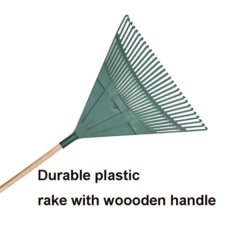 Garden 30T Plastic Lawn Tools Durable Yard Work Leaf Rake Head for Leaves Grass Cutting with Wooden Handles