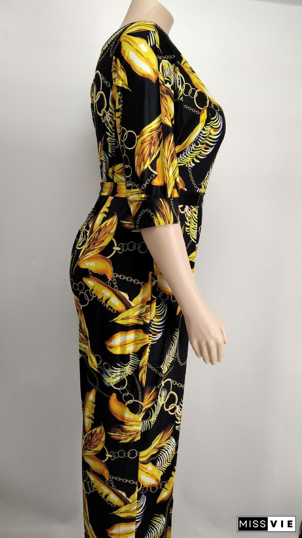 Off-the-shoulder Printed Plus Size Wide Leg Jumpsuit