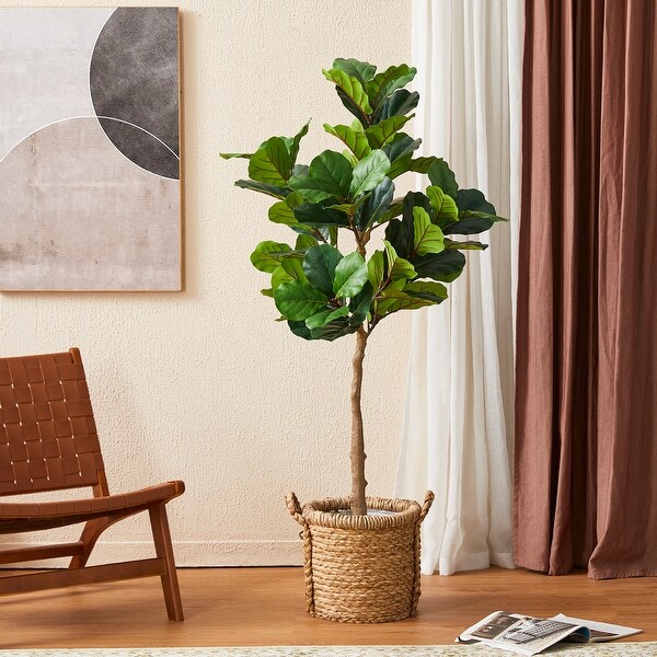 Glitzhome 5ft 61H Real Touch Fiddle Leaf Fig Artificial Tree in Pot