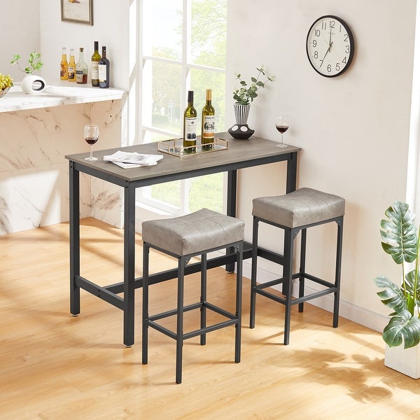 Bar Stool Set of 2， Modern PU Leather Cushion Counter Height Chairs - Bar Stool Set of 2