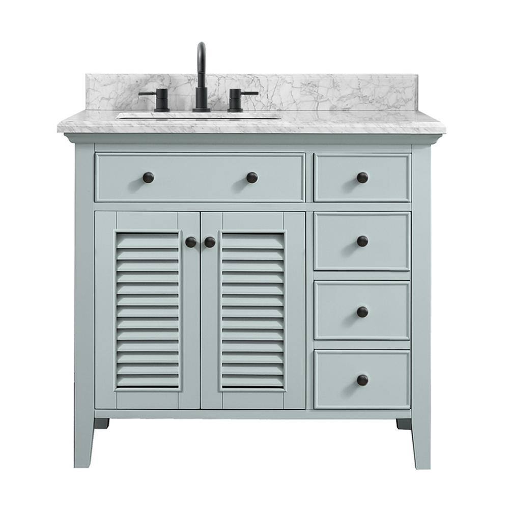 Home Decorators Collection Fallworth 37 in. W x 22 in. D x 35 in. H Bathroom Vanity in Light Green with Carrara White Marble Top 19115-VS37-LG