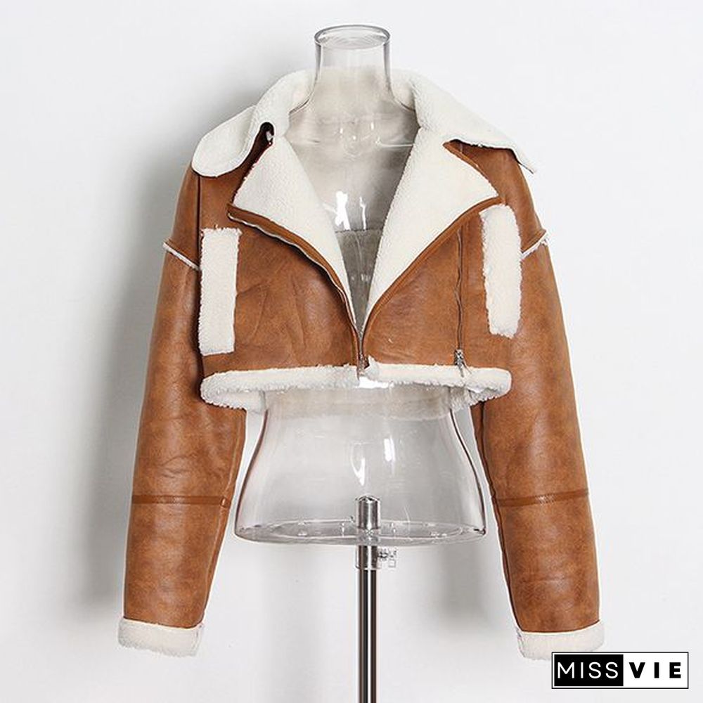 Faux Fur Lined Leather Shearling Moto Jacket