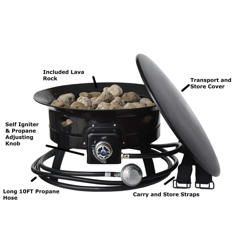 Flame King 19 in 58000 BTU Portable Propane Outdoor Gas Fire Pit with Cover and Carry Kit