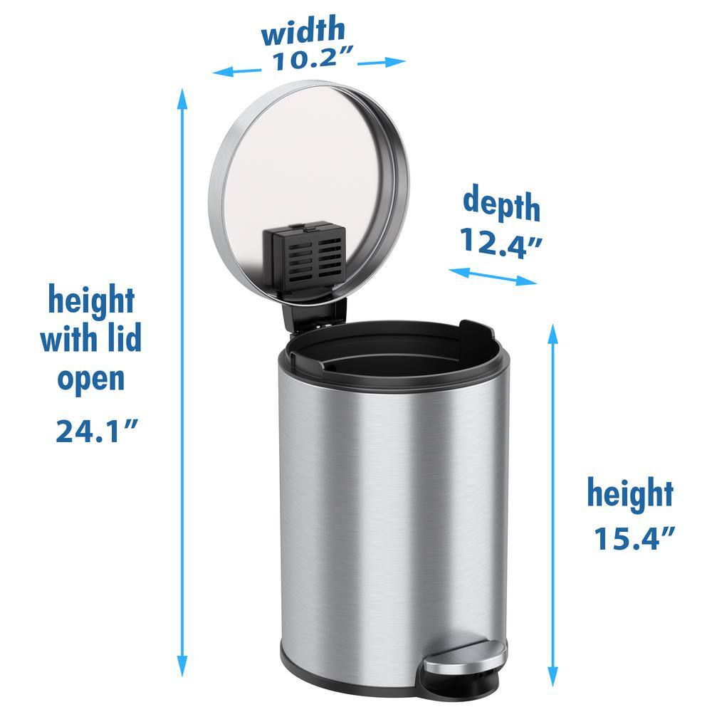 iTouchless Soft Step 3.2 Gal. Round Stainless Steel Step Trash Can with Odor Control System and Inner Bin for Bathroom Kitchen IP03RSS