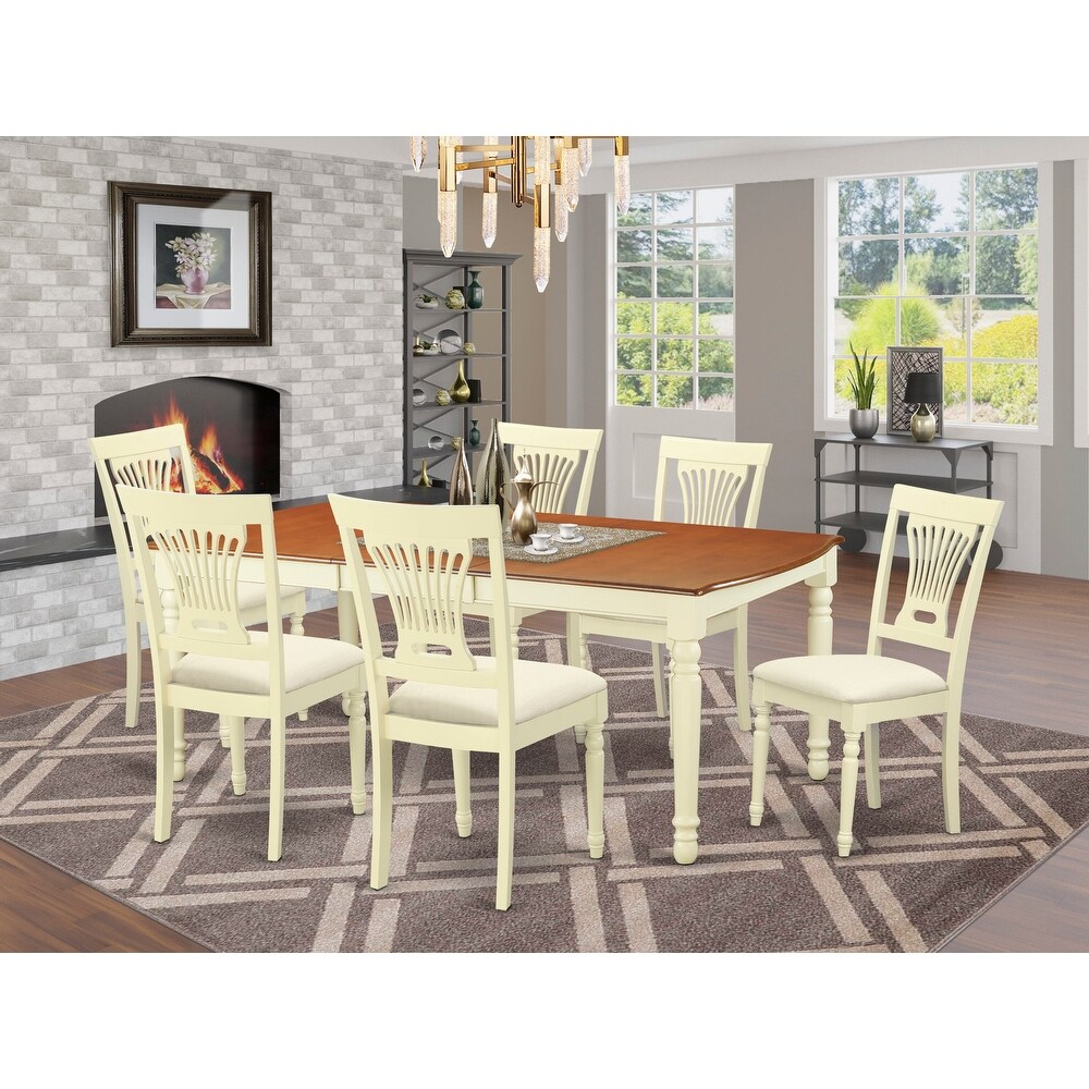 East West Furniture 7 Piece Dining Room Table Set  a Rectangle Table and 6 Dining Chairs  Buttermilk   Cherry (Seat Option)