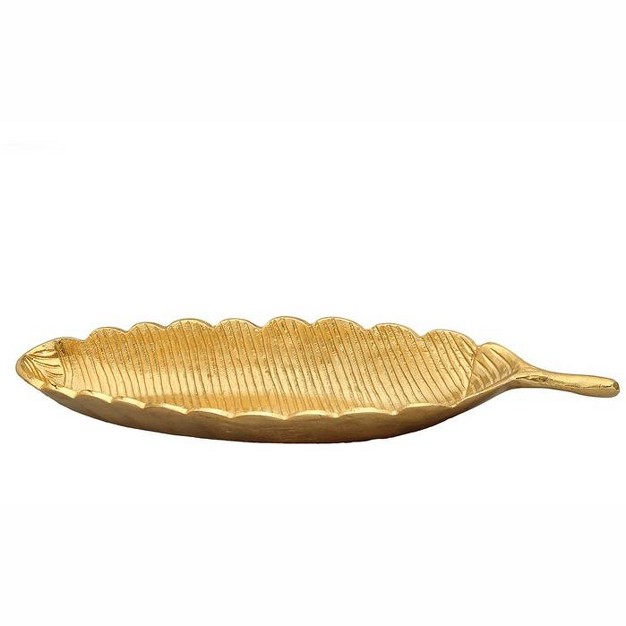 Classic Touch Gold Leaf Shaped Platter With Vein Design