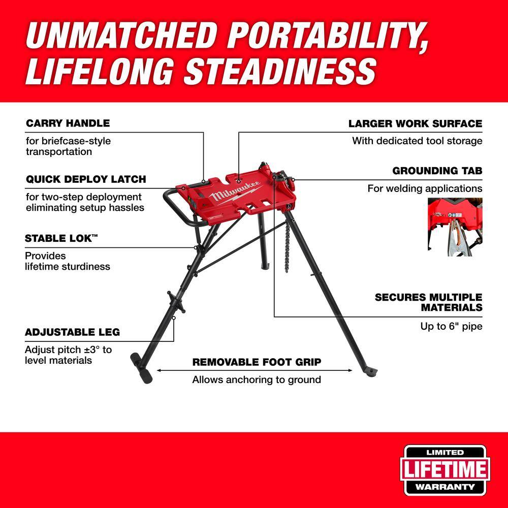 MW M18 Fuel One-Key Cordless Brushless Pipe Threader Kit with Portable Leveling Tripod Chain Vise Stand 2874-22HD-48-22-8690