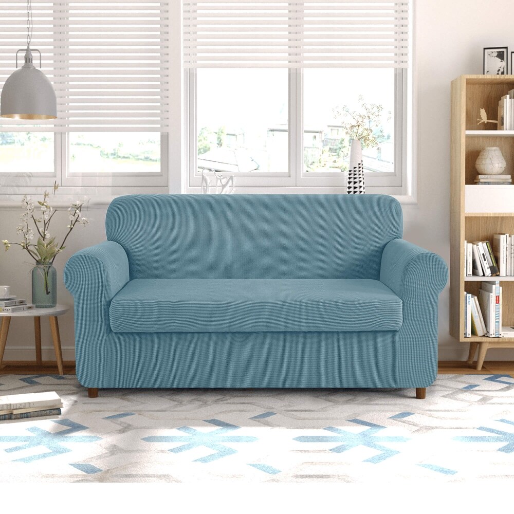 CHUN YI 2 Piece Stretch Loveseat Slipcover Checks Couch Cover