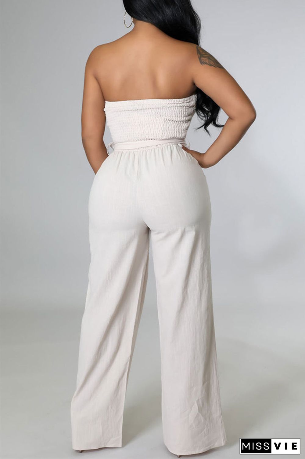 Orange Fashion Casual Solid Backless Strapless Regular Jumpsuits