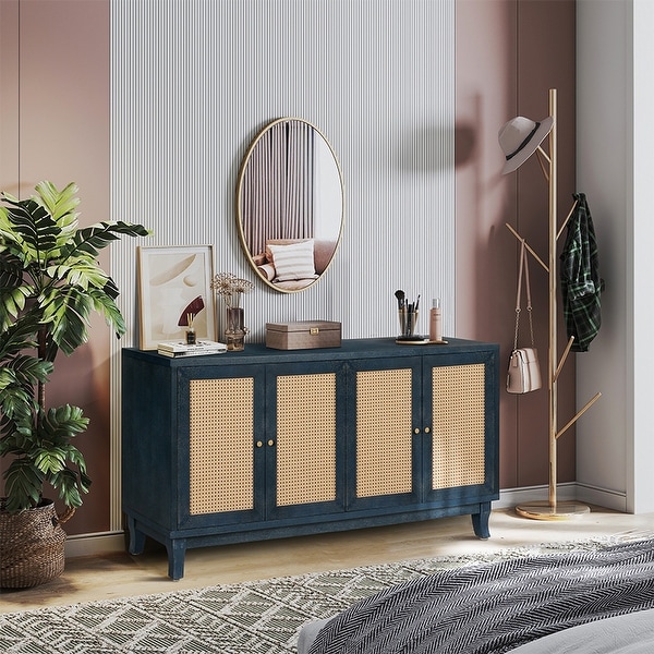 Accent Storage Cabinet Sideboard Wooden Cabinet with Antique Blue 4-Doors for Hallway， Entryway， Living Room， Bedroom - - 37851476