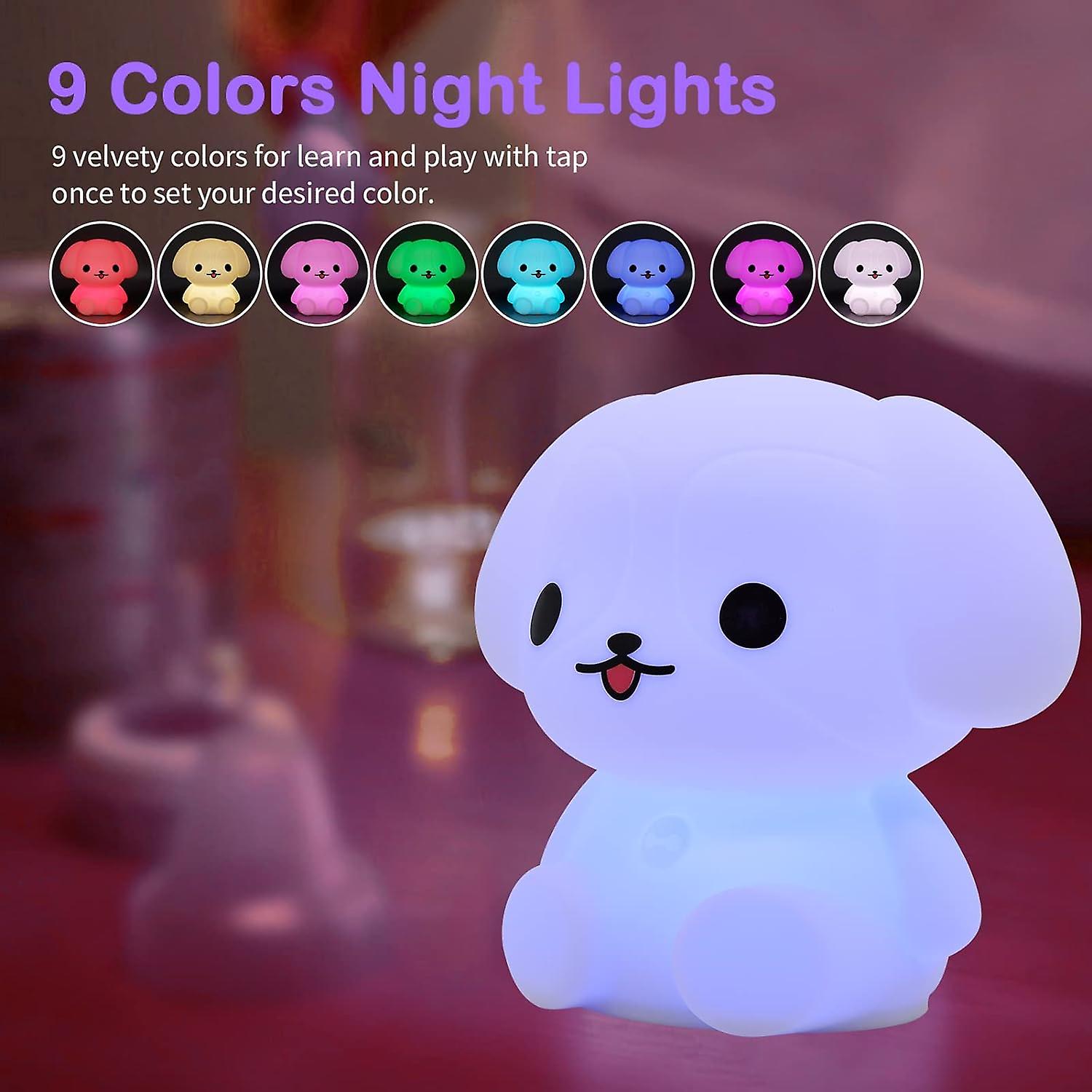 Nightlights For Children Baby Night Light Cute Puppy Animal Lamp 9 Colors Changing For Room， Tap Toddler Soft Silicone Battery Powered Led