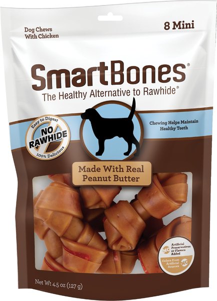 SmartBones Peanut Butter Mini Chews Dog Treats， 8 count