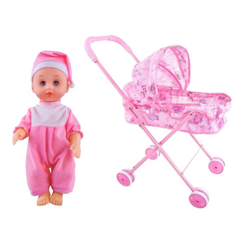 Kids Pretend Role Play Toys Baby Doll and Stroller Cart Trolley Children Toy A