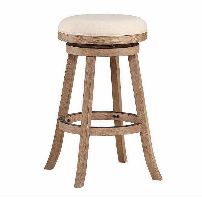 Liam 29 Inch Wood Barstool， Swivel Seat， High Density Foam Cushion， Ivory