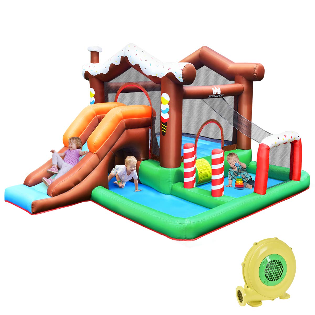 BOUNTECH Inflatable Bounce House, Snow House Bouncy Castle with 480W Air Blower, Large Jump Play Area