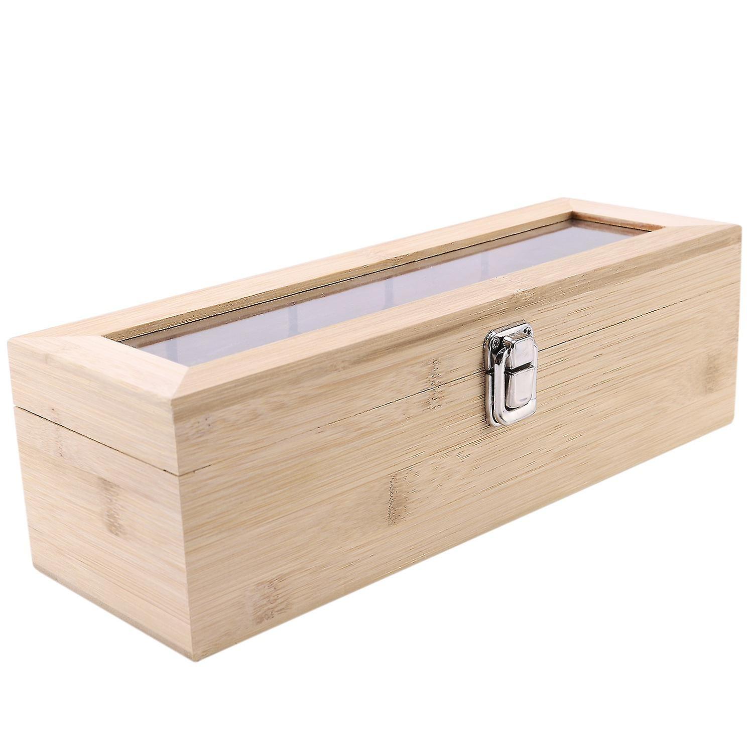 Bamboo System Tea Bag Jewelry Organizer Storage Box 5 Compartments Tea Box Organizer Wood Sugar Pac