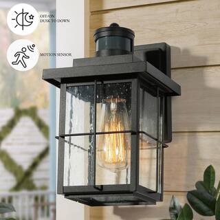 LNC Modern Outdoor Wall Light with Motion Sensor 1-Light Black Exterior Sconce for Porch Garage Pergola Gazebo Deck Garden NFZER3HD14745I8