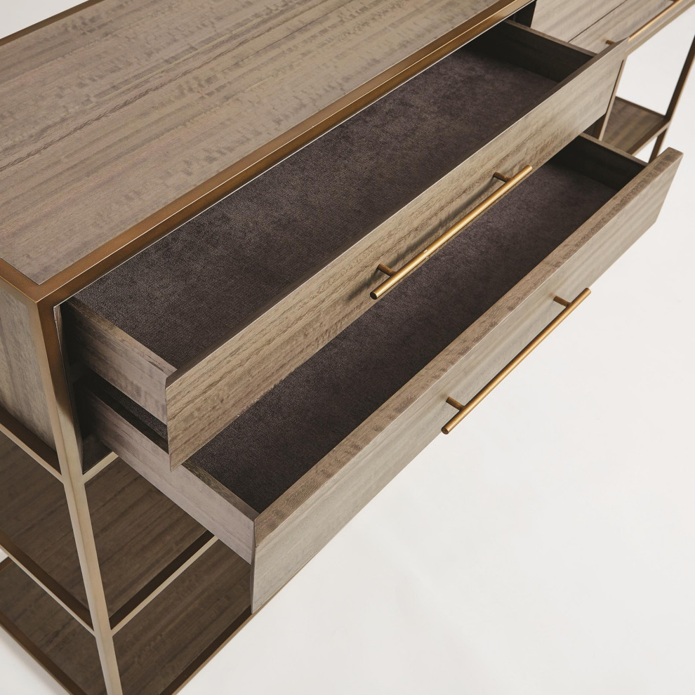 Mid Century Modern Console Table with Drawers Divided Shelves Wood Brass Retro   Contemporary   Console Tables   by My Swanky Home  Houzz