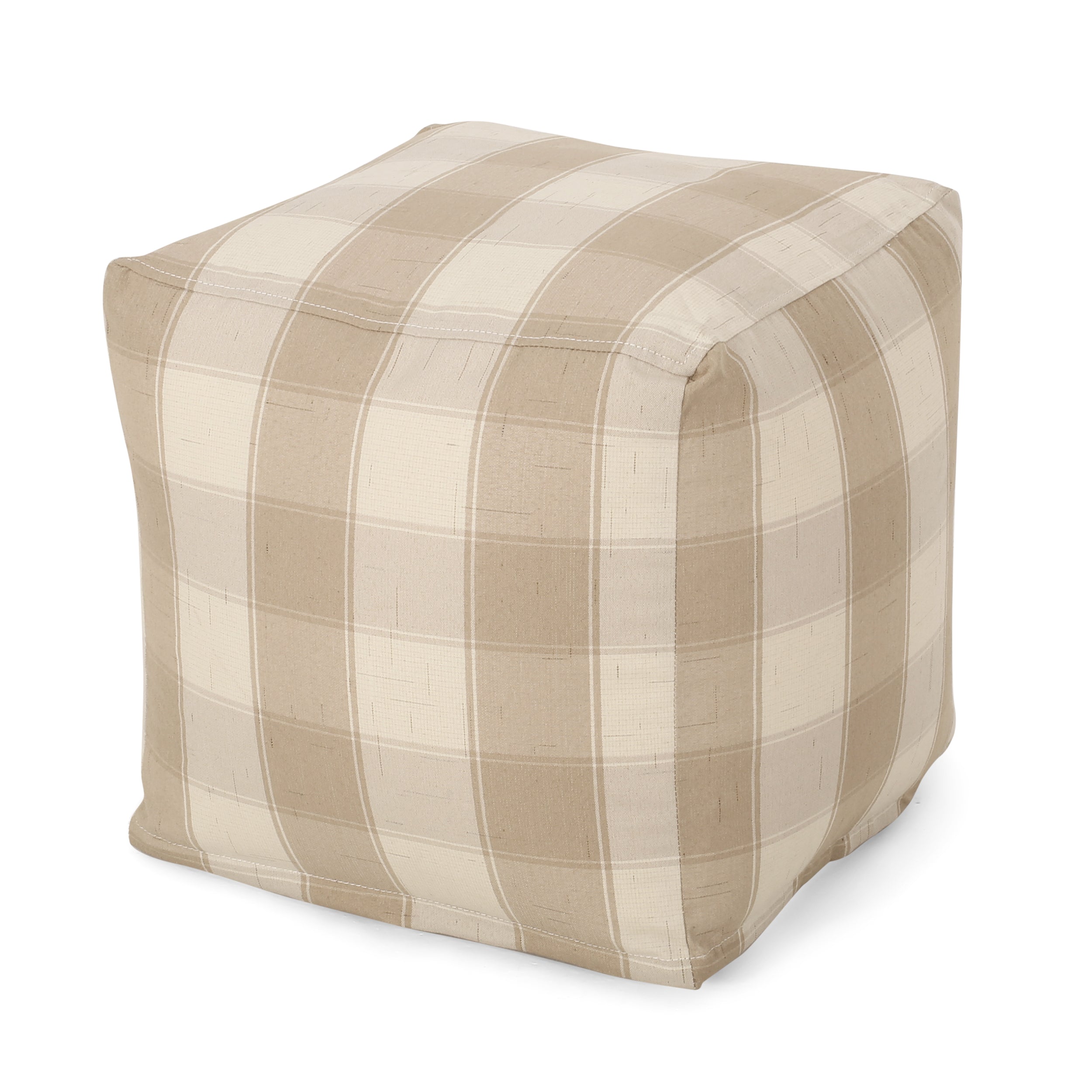 Prestage Modern Fabric Checkered Cube Pouf