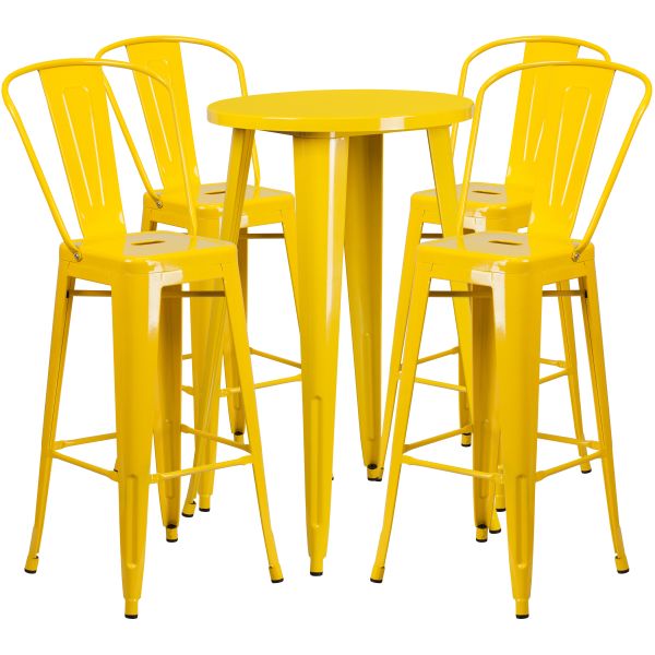 Flash Furniture 24'' Round Yellow Metal Indoor-Outdoor Bar Table Set with 4 Cafe Barstools