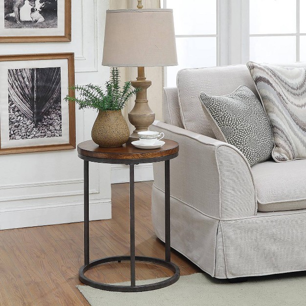 Edie Round Thick Top Accent Table Chestnut Brown silver Carolina Chair amp Table