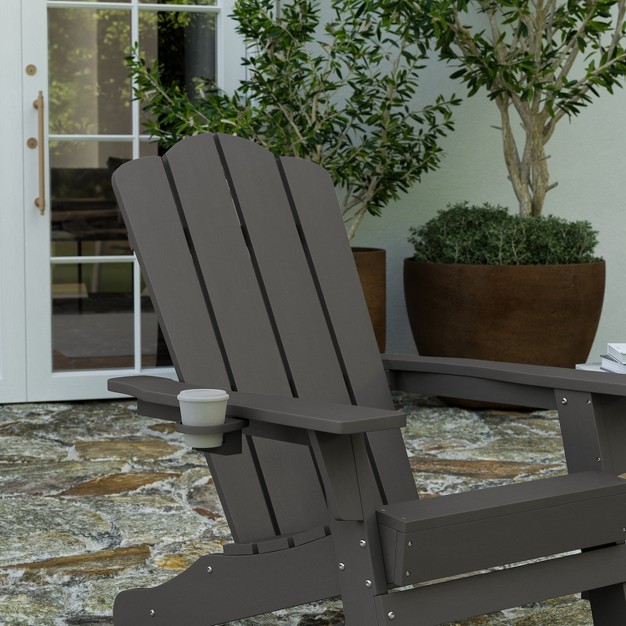 Merrick Lane Adirondack Chair With Cup Holder Weather Resistant Hdpe Adirondack Chair