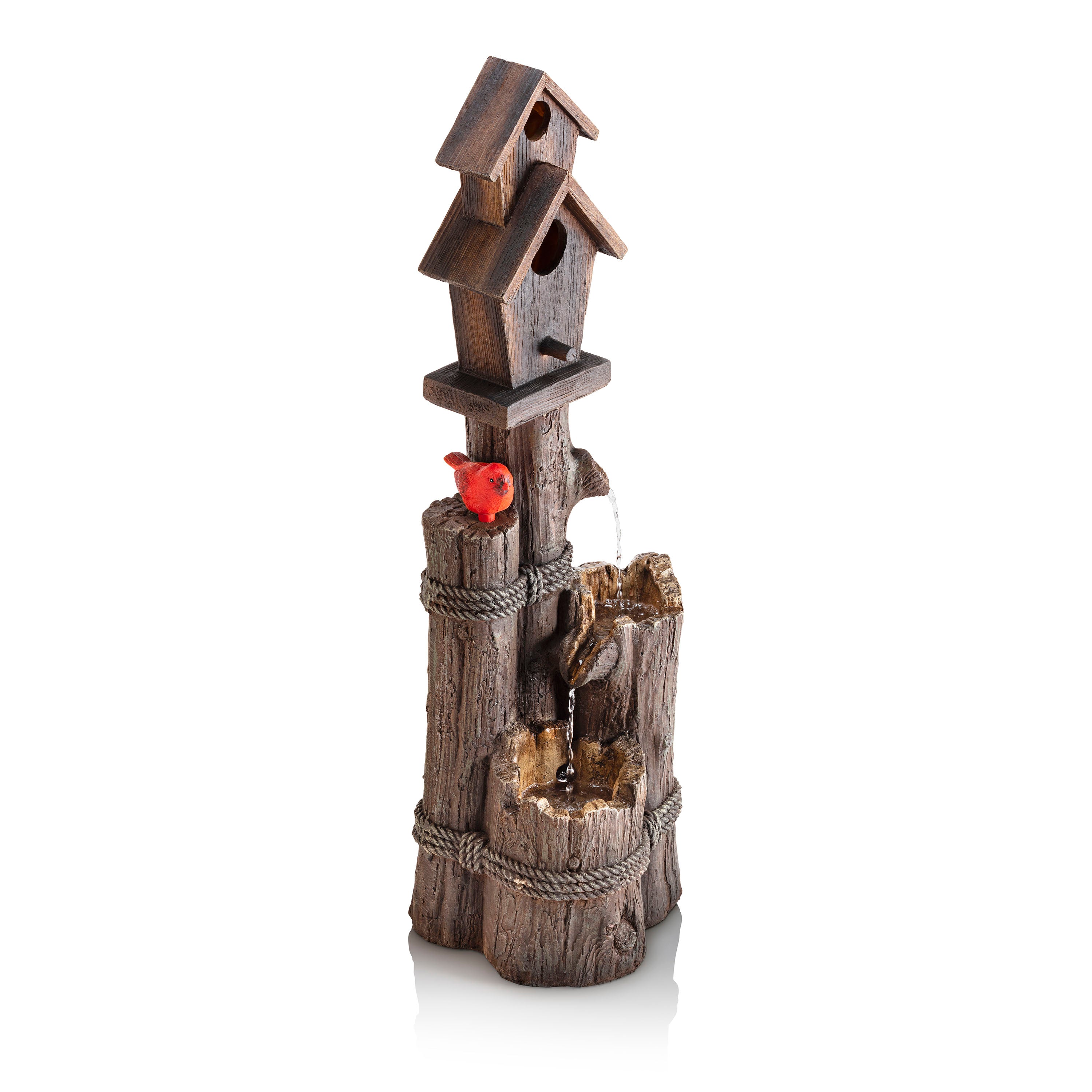 Alpine Corporation 35-Inch Fountain and Birdhouse with Cardinal Figurine