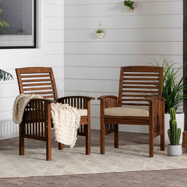 2pk Acacia Wood Patio Chairs With Cushions Saracina Home