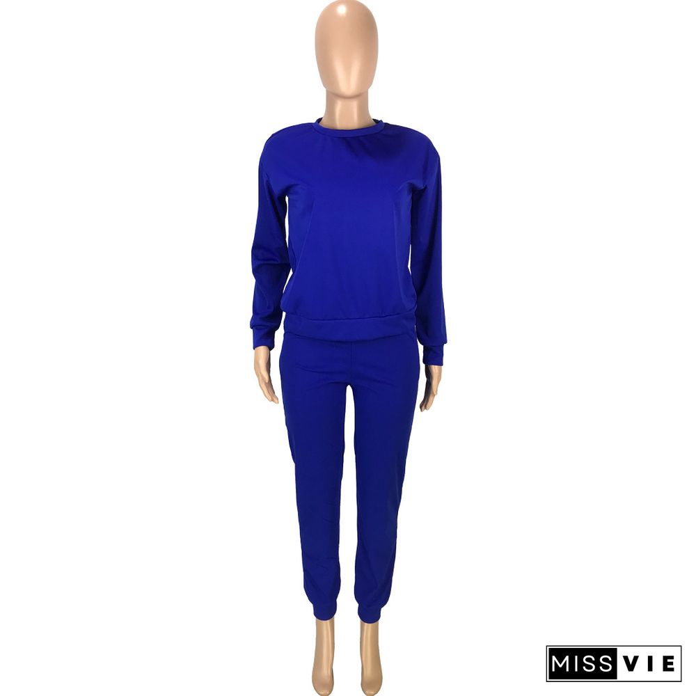 Solid Color Pullover T-shirt Long Pant Outfits