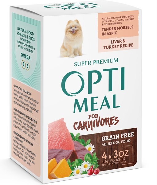 Optimeal Grain-Free Liver and Turkey Recipe Tender Morsels In Aspic Recipe Wet Dog Food， 3-oz pouch， case of 24