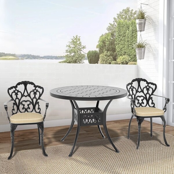 3/5 Piece Cast Aluminum Outdoor Dining Set with 39.37 in. Round Table and Random Color Seat Cushions