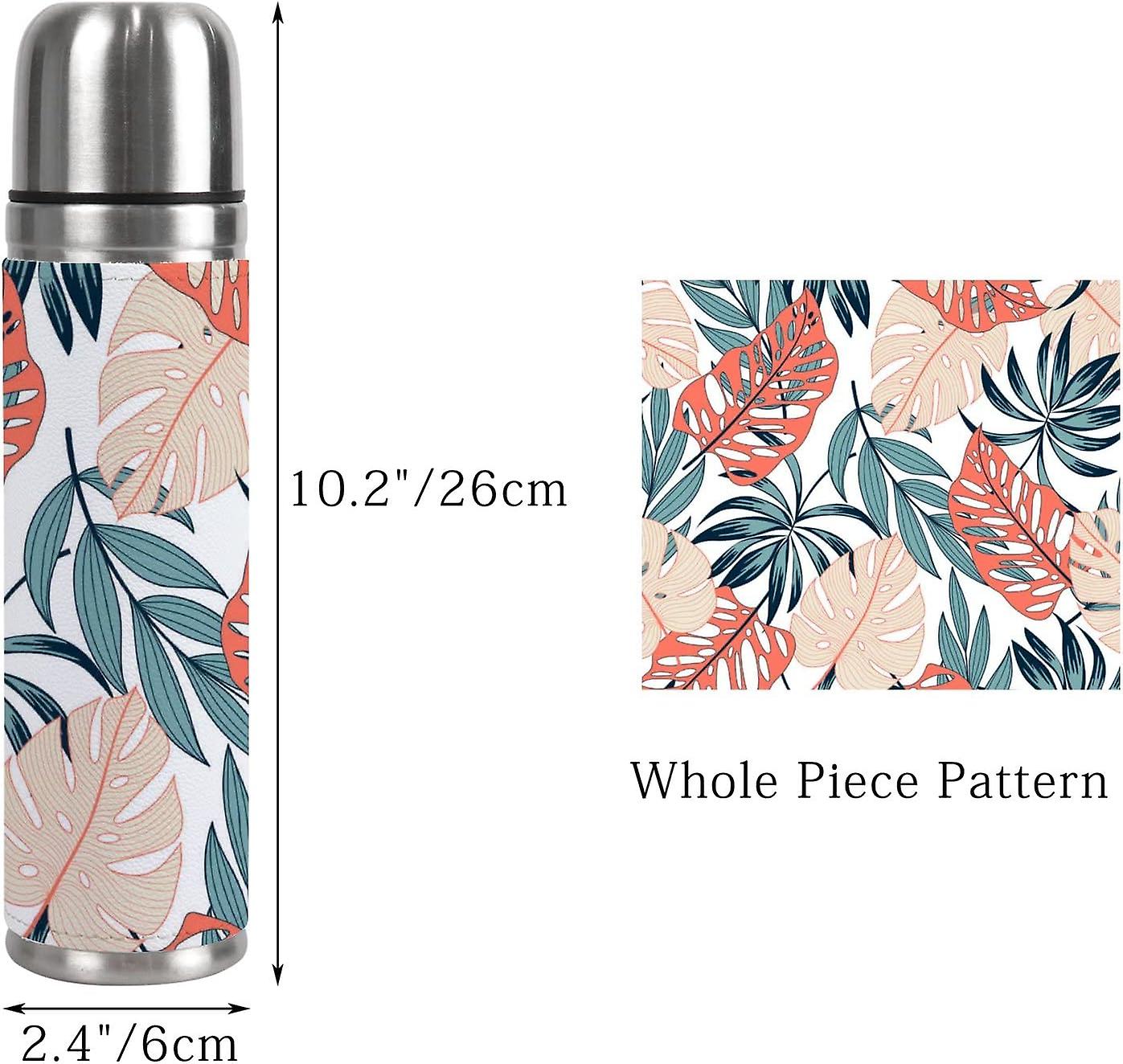 Insulated Mug Stainless Steel Water Bottle Tropical Plants And Leaves On White Vacuum Cup Travel Mug For Office