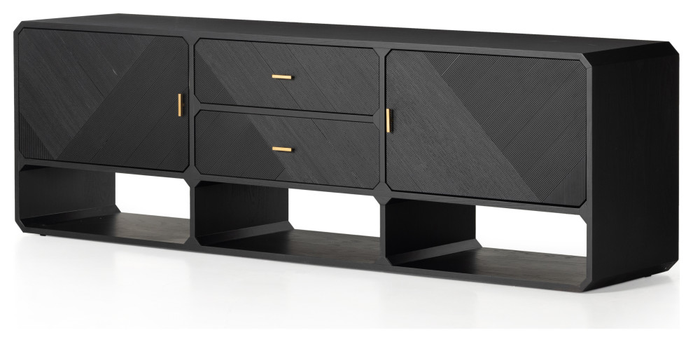 Caspian Media Console  Black Ash   Transitional   Entertainment Centers And Tv Stands   by Four Hands  Houzz