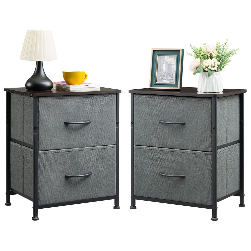 Nightstands Set of 2 with 2 Drawers  Bedside Table Small Dresser with Removable Fabric Bins for Bedroom Nursery Closet