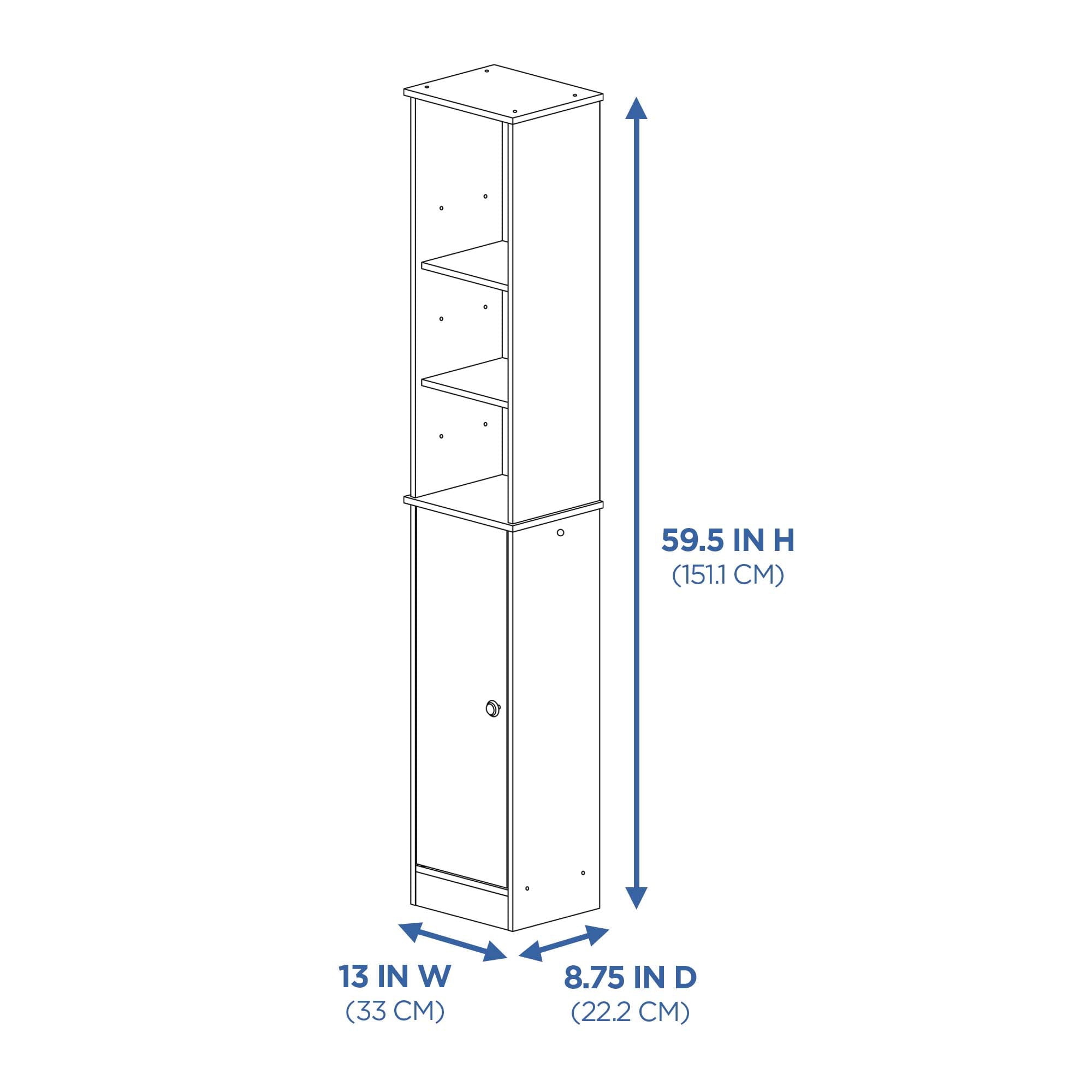 White Bathroom Storage Linen Tower with Open and Concealed Shelves, Mainstays