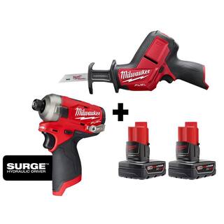 MW M12 FUEL SURGE 12v Lithium-Ion Brushless Cordless 14 in. Impact Driver  HACKZALL W (2) 3.0 Ah Batteries 2551-20-2520-20-48-11-2412