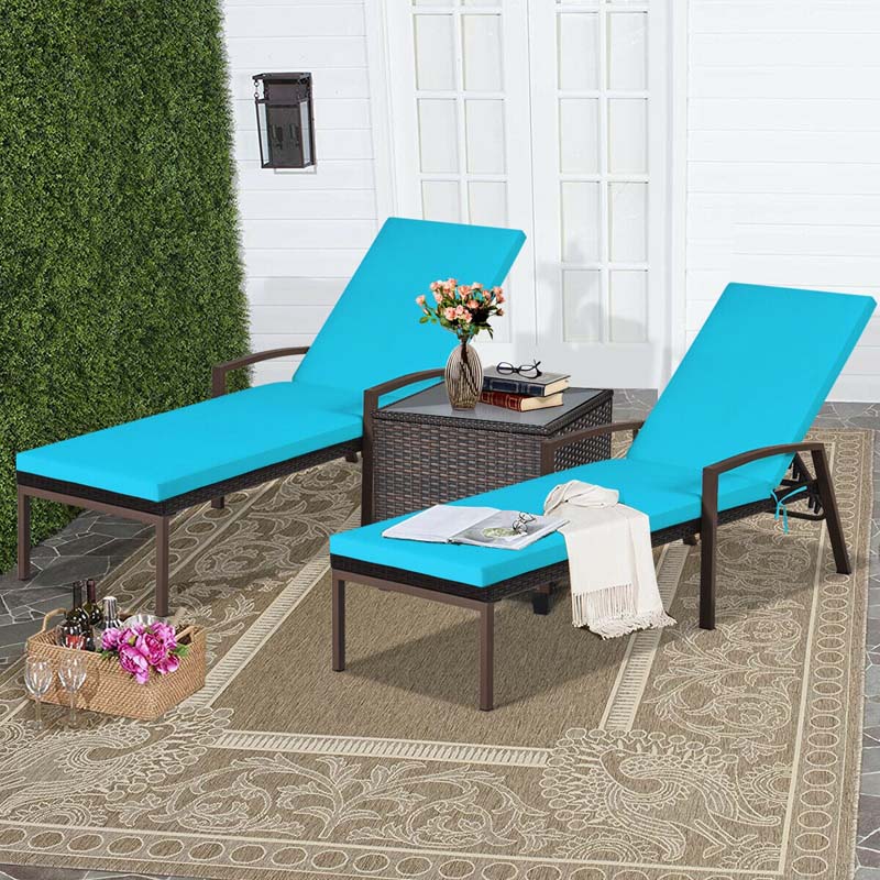 2-Pack Rattan Patio Chaise Lounge Chairs, 5-Position Pool Lounge Chairs with Cushion & Armrest, Wicker Sun Lounger