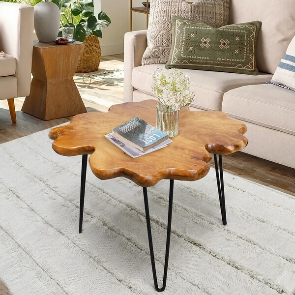 Greenage Live Edge Wood Coffee Table 4 Panels Table with Hairpin Legs