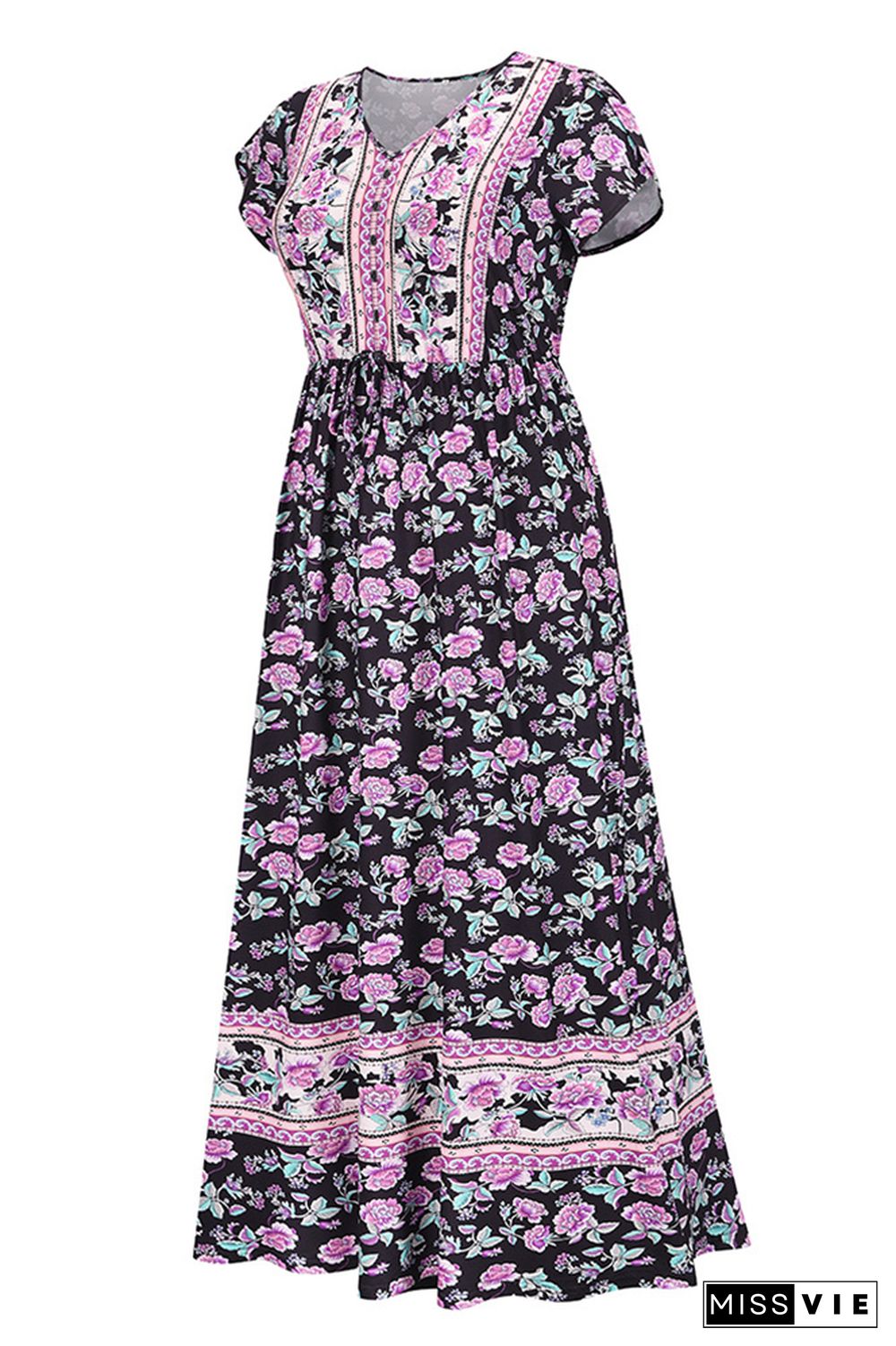 Vintage Short Sleeves Floral Dress Wholesale