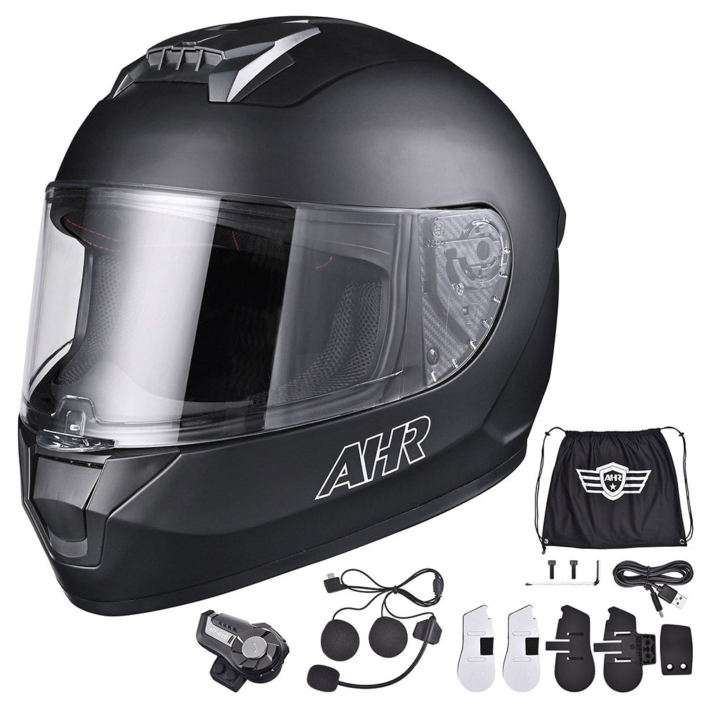 AHR Bluetooth Helmet DOT Full Face Intercom Matte Black