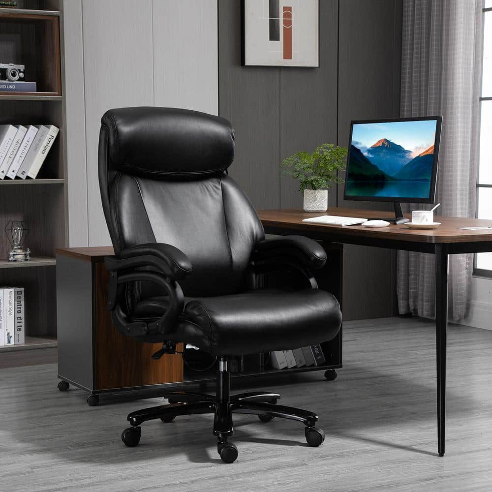 Vinsetto Black, High Back Home Office Chair Adjustable Swivel Executive Chair PU Leather Ergonomic Computer Task Seat 921-503BK