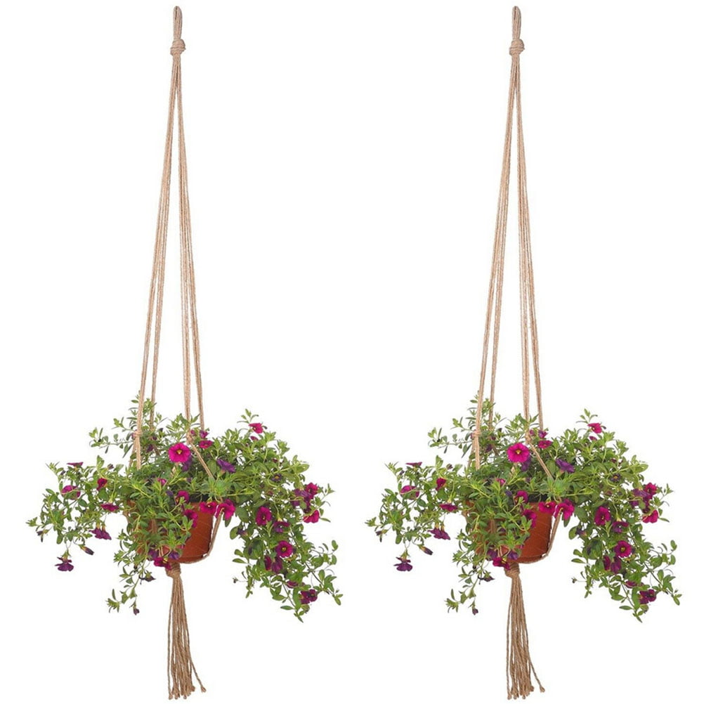 2PCS 47 Inches Plant Flower Hanger Macrame Jute for Indoor Outdoor Ceiling Deck Balcony Round and Square Pots