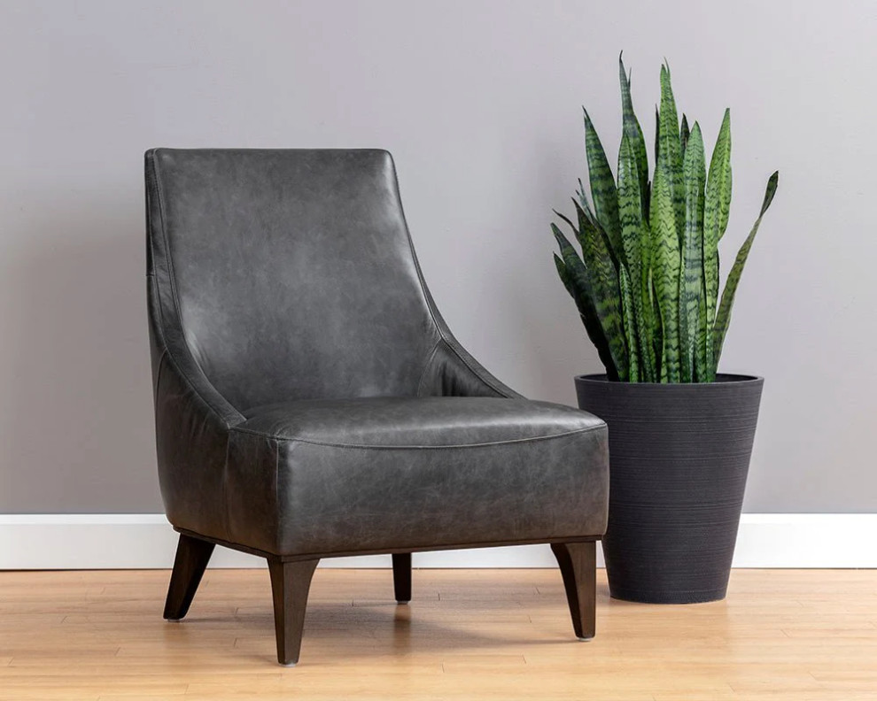 Hazelle Lounge Chair  Marseille Black Leather   Transitional   Armchairs And Accent Chairs   by Peachtree Fine Furniture  Houzz