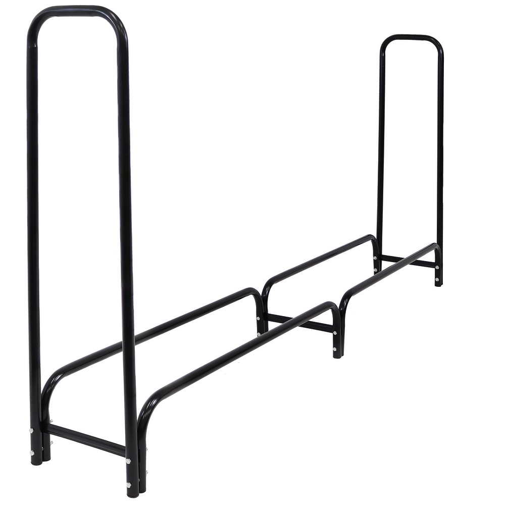 Sunnydaze Black Outdoor Waterproof Firewood Log Rack and Cover   8 Foot