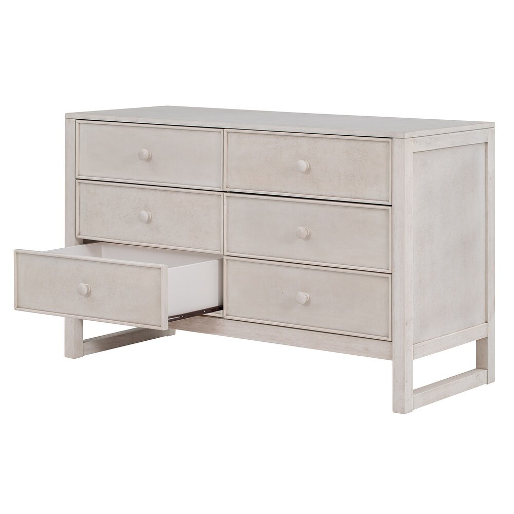 Rustic Wooden Dresser with 6 Drawers Storage Cabinet for Bedroom Anitque White