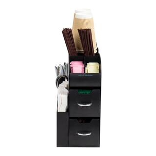 Mind Reader Anchor Collection 11-Compartment Coffee Cup and Condiment Organizer with 2 Drawers Black CAD01-BLK