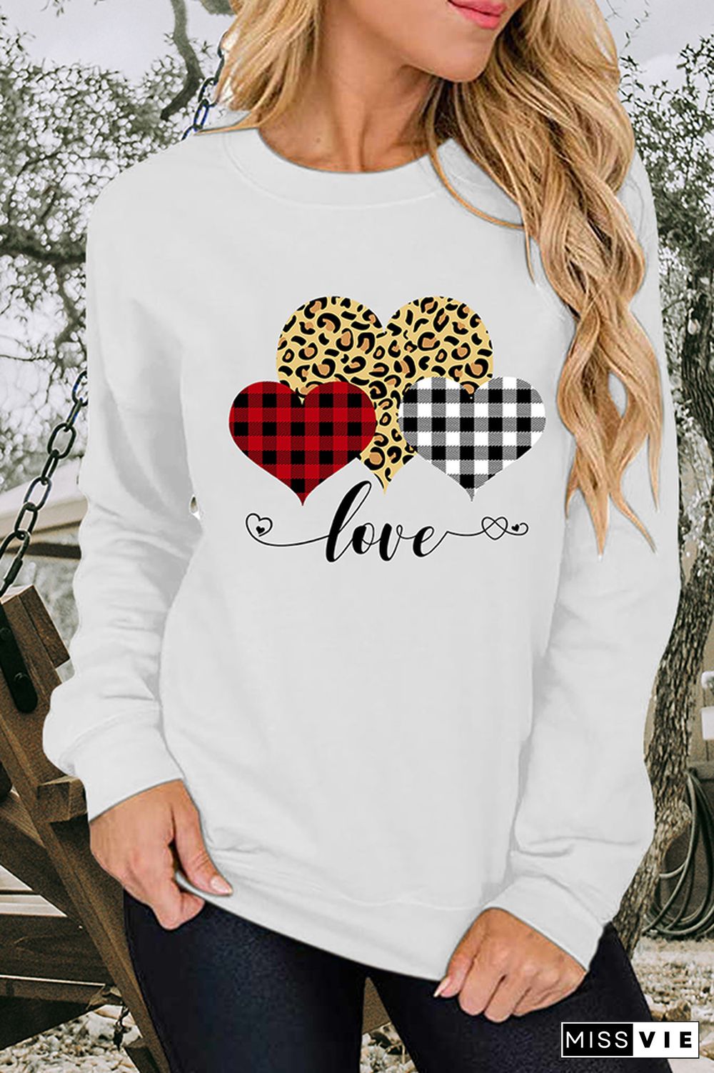 Leopard Print Heart Pullover Longsleeve Sweatshirt Wholesale