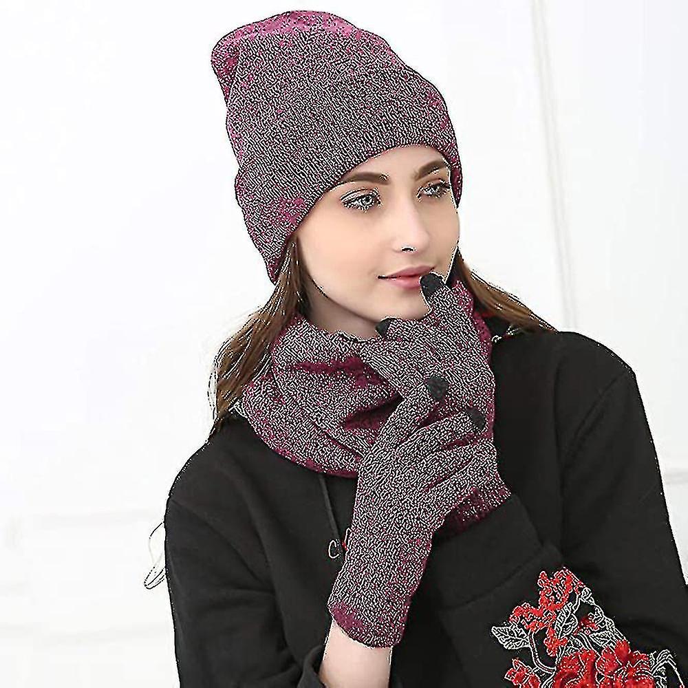 1set/3pcs Winter Hat Scarf Gloves Set For Men And Women， Beanie Gloves